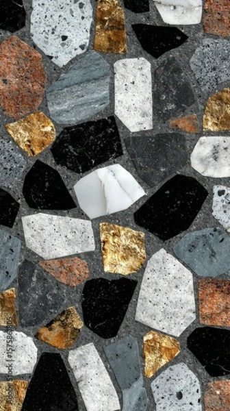 Fototapeta Contemporary terrazzo surface featuring a mix of colorful stones and textures in abstract arrangement