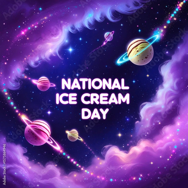 Fototapeta Whimsical Cosmic Ice Cream Planets: National Ice Cream Day Celebration, Fantasy Style