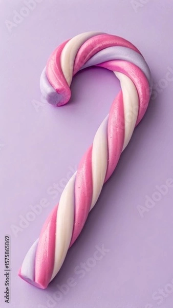 Fototapeta A delightful twisted candy cane with pink white and purple colors on a soft purple background