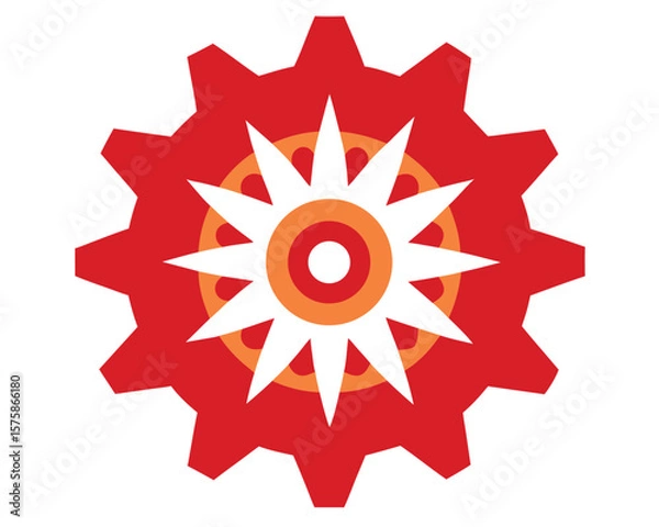Fototapeta Innovative Solutions Red Gear and Sunburst Design Concept Ai Generated