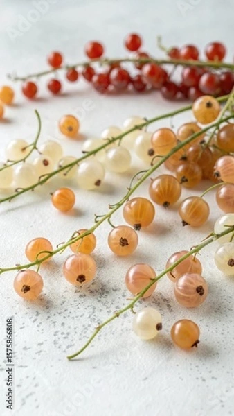 Fototapeta A vibrant assortment of red white and golden currants scattered across a textured surface