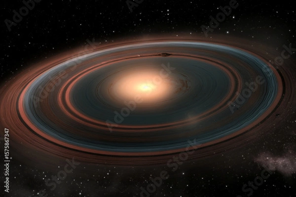 Fototapeta Vibrant ringed exoplanet with colorful rings showcases cosmic beauty in distant galaxy