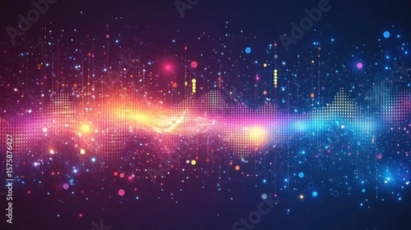 Fototapeta Abstract Digital Soundwave with Glowing Lights and Particles