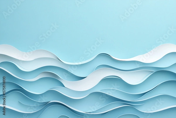 Obraz 3D Paper Cut Ocean Waves on Serene Blue Background with Copyspace