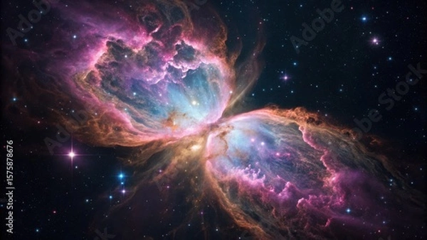 Fototapeta Vibrant butterfly nebula showcasing a celestial dance of cosmic dust and glowing stars against a deep space backdrop