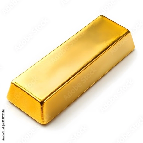Fototapeta Shiny gold bullion bar on white background