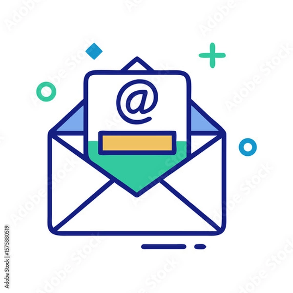 Fototapeta Illustration of an envelope with email symbol, representing digital message, online communication, correspondence and electronic mail exchange, no background
