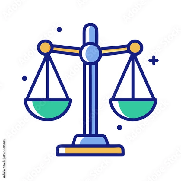 Fototapeta Balanced scale icon in flat elegant style, representing justice, law, fairness, legal decision-making and ethical equilibrium, no background
