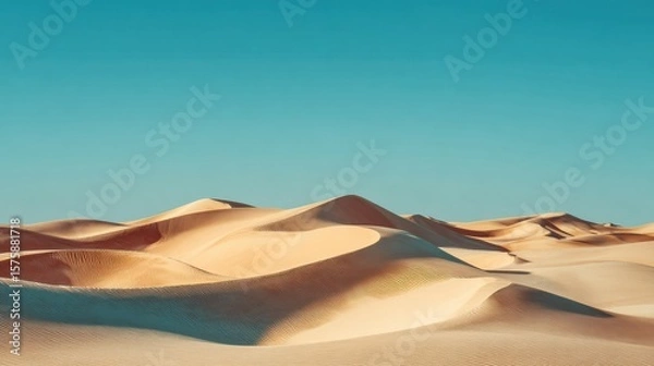 Fototapeta Expansive Desert Landscape with Soft Sand Dunes Under Clear Blue Sky in Arid Environment, Captivating Natural Texture and Warm Tones