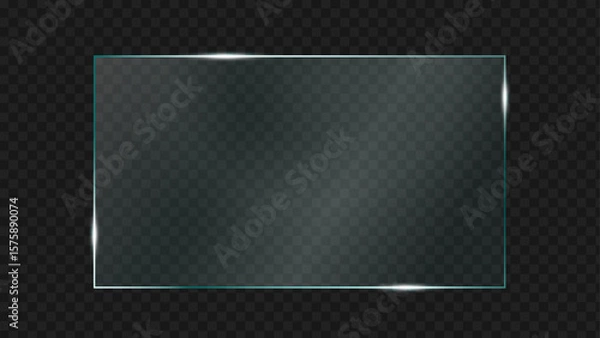 Obraz Sleek Transparent Glass Vector, PNG Rectangle Glass panel with Light Reflection on Dark Backdrop