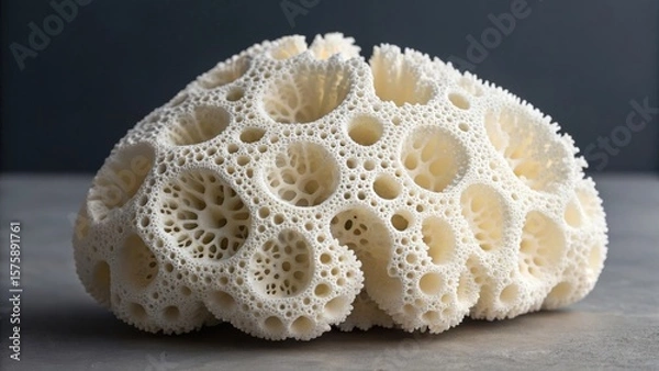 Fototapeta Intricate porous white organic structure with complex cellular patterns and delicate branching formations