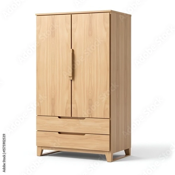 Obraz Wooden Cabinet Isolated on White Background – Modern Furniture and Interior Design Element

