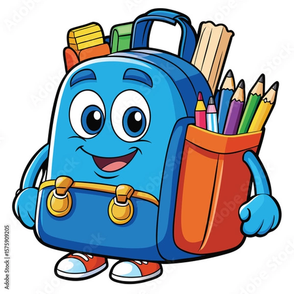 Obraz Cartoon backpack with school supplies