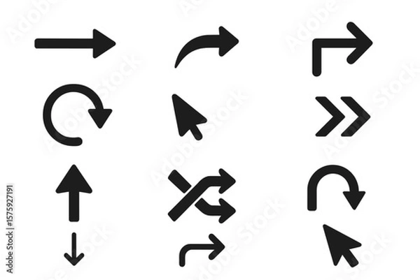 Fototapeta Black Vector Arrows Collection, Cursor and Arrow Icons, Modern Simple Flat Style Arrows for Web Design and Interface, Diverse Arrow Set