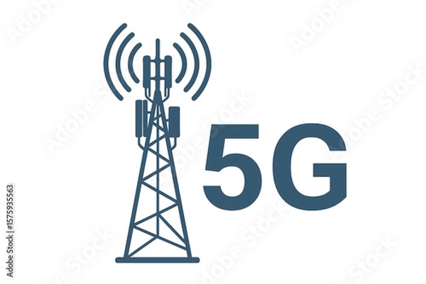 Obraz 5G network technology vector icon. Communication tower for wireless internet. Base station with mobile data cellular equipment. Telecommunication antenna signal illustration.