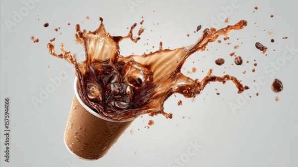 Fototapeta A dynamic shot of a coffee cup overflowing with an expressive splash, showcasing the fluid moment and its impact. 