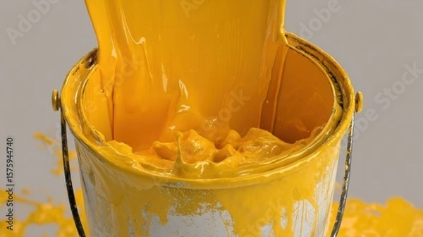 Fototapeta A Paint Bucket overflowing with bright yellow color