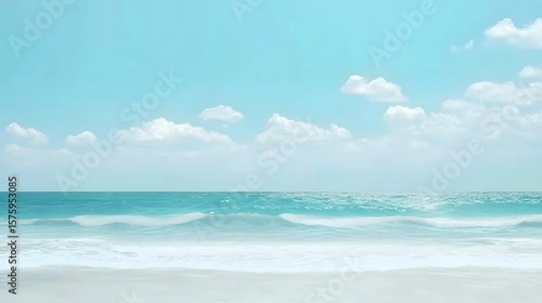 Fototapeta Serene Ocean Beach Scene Turquoise Waves White Sand Sky