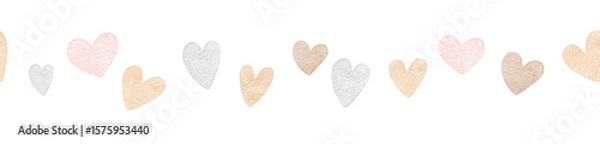 Fototapeta Seamless cute baby border with hearts, minimalist background, child shower card design