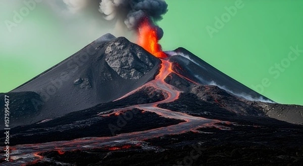 Fototapeta Molten Lava Volcano with Isolated Screen