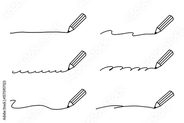 Fototapeta シンプルな手描き風の線画イラストセット　鉛筆・黒