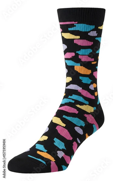 Fototapeta 黒地にカラフルな模様が映える、おしゃれな靴下。快適な履き心地。