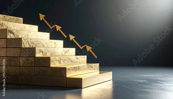 Obraz Gold steps upward, representing progress