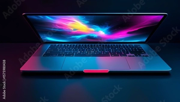 Fototapeta a laptop with colorful, abstract light emanating