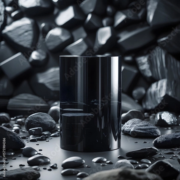 Fototapeta Empty black rock round podium for product presentation