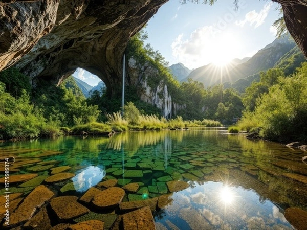 Obraz Tranquil Nature, Water's Edge Cave, Scenic View