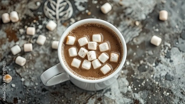 Obraz Winter Warmth in a White Mug with Marshmallows