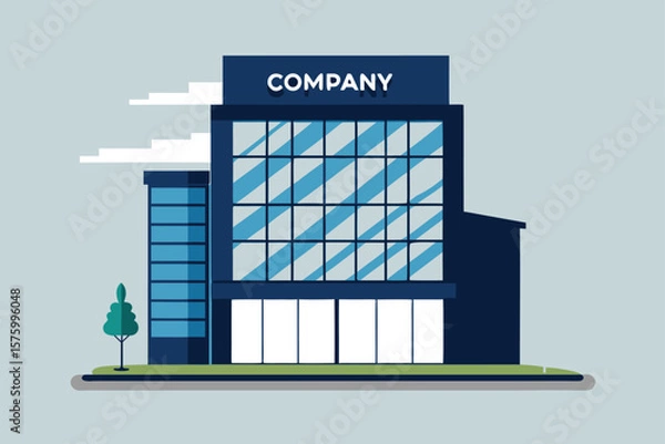 Fototapeta Modern corporate building with large windows and company signage