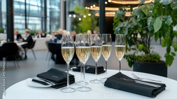 Fototapeta Elegant Table Setting with Two Glasses of Wine and a Clean Napkin