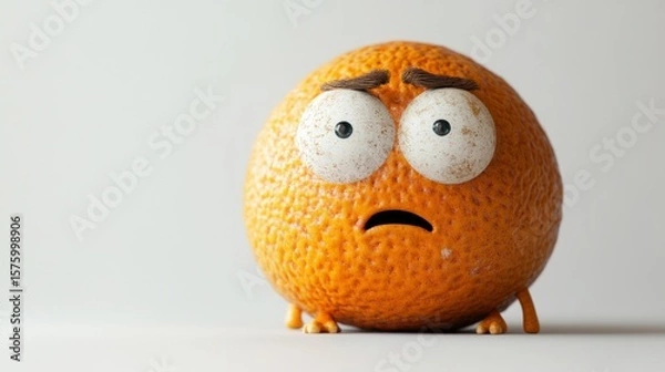 Obraz A 3D-rendered orange with a worried expression, small stubby legs, and a textured surface against a plain background