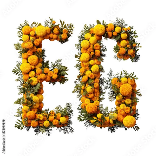 Fototapeta Floral number sixty-three design with oranges and green leaves on a black backdrop