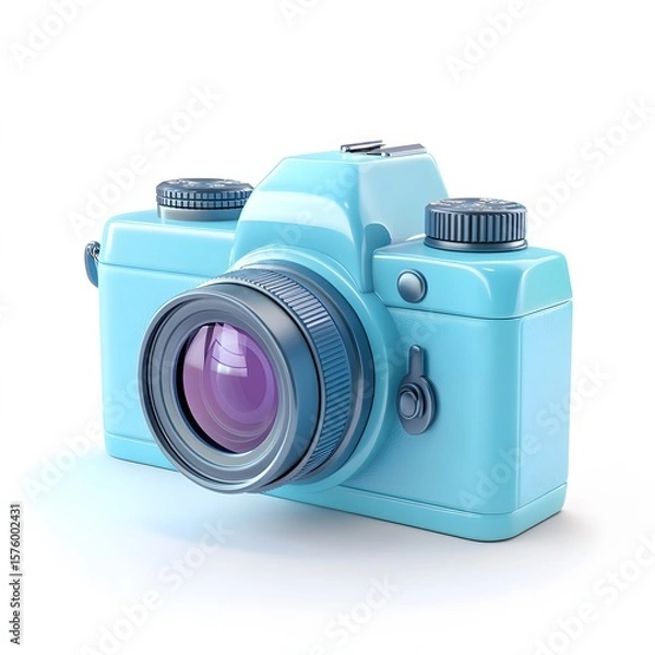 Fototapeta Light blue camera with lens and controls.