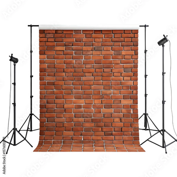 Fototapeta Red Brick Wall Photography Backdrop with Stands isolated on transparent background