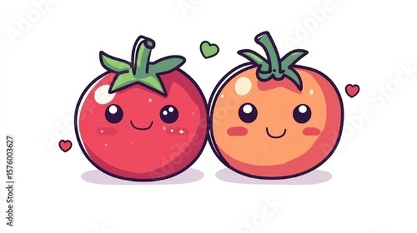 Obraz Cute cartoon tomatoes, happy and in love