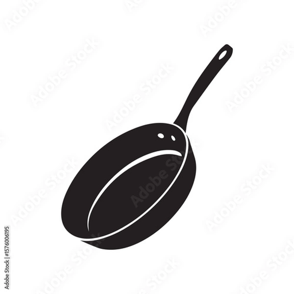 Fototapeta Cast iron frying pan icon silhouette isolated on white background kitchen cooking element symbol with handle facing side