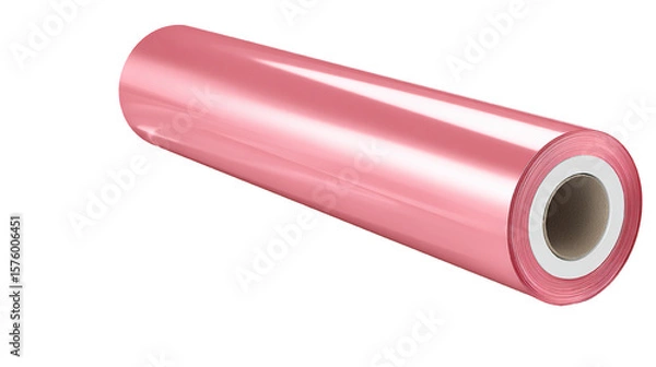 Fototapeta Shiny pink wrapping foil roll against a dark backdrop creating a sleek look