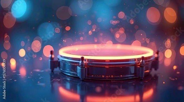 Fototapeta A glowing digital drum set with vibrant holographic beats, symbolizing rhythm and energy ai generative