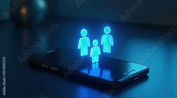 Fototapeta People Icons showing Connection between each other through mobile futuristic digital interface with stylus Interacting on Touchscreen Tablet.