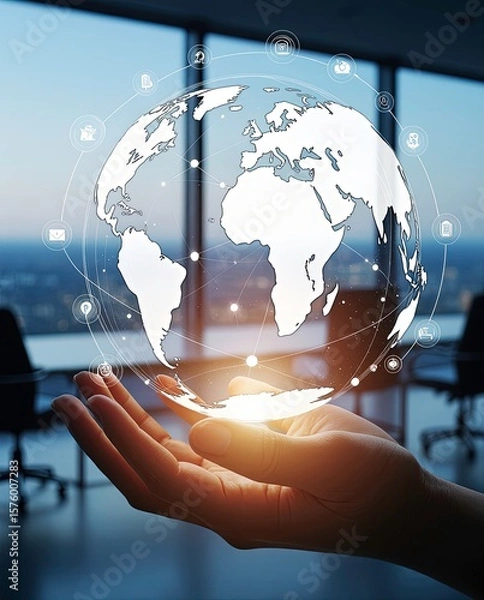 Fototapeta businessman holding global network and data exchange on earth, 3d renders