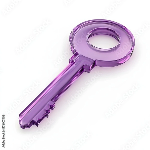 Fototapeta A purple, glassy key graphic on a white background.