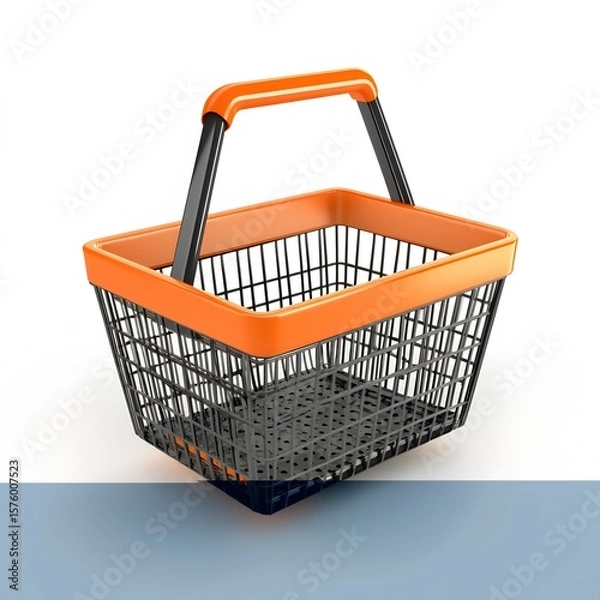 Fototapeta Empty shopping basket with orange handle and black frame.