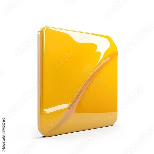 Fototapeta Glossy, bright yellow square object with a flowing curve.