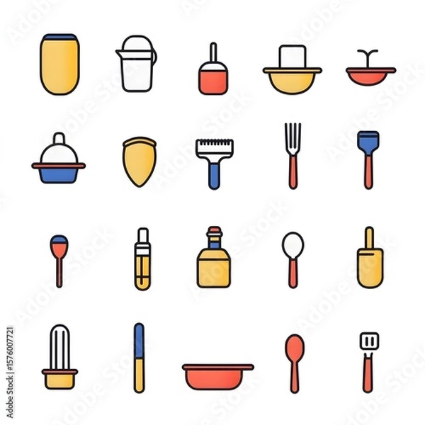 Fototapeta Collection of colorful kitchenware icons.