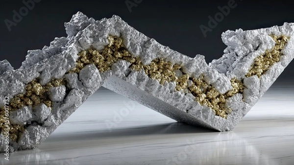 Obraz Cracked gold-filled concrete sample, studio shot