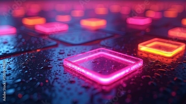 Fototapeta A closeup of the pink carbon fibers forming an intricate pattern on top, glowing with light. Generative AI.