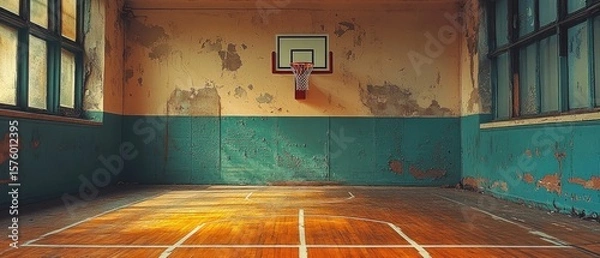 Obraz Empty, dilapidated basketball court.